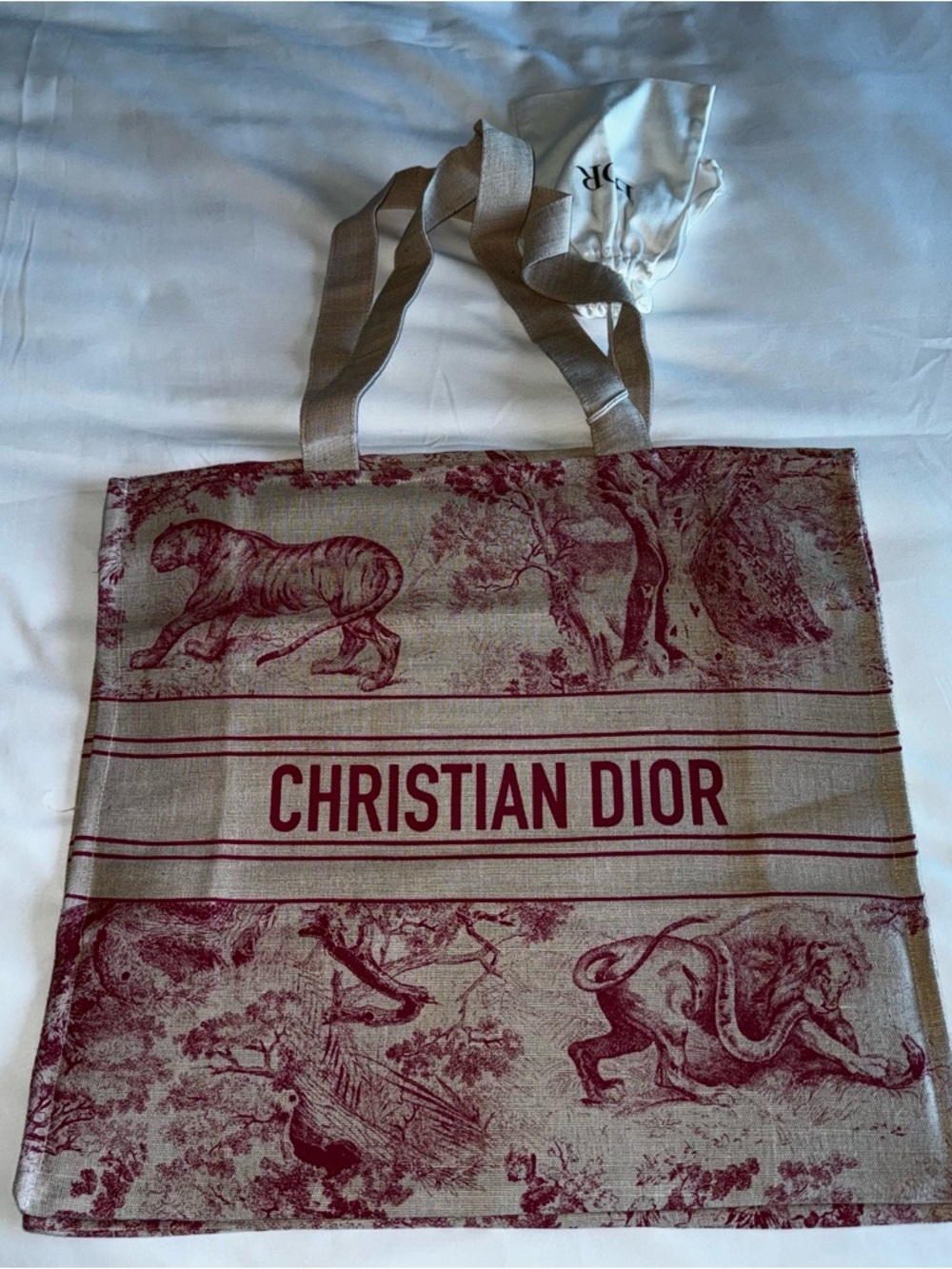 Dior Beige and Burgundy Christian Dior Toile Tote Bag